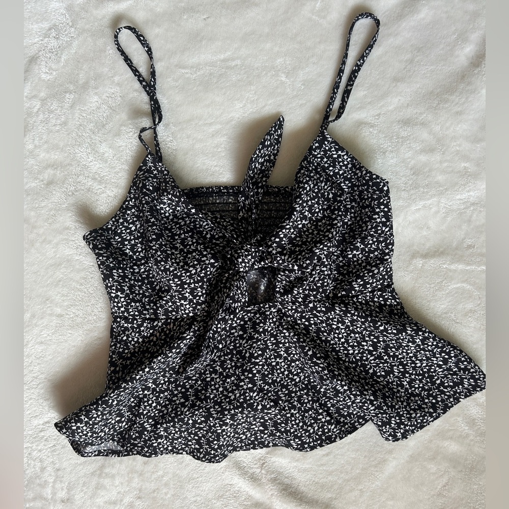 Black and White Floral Tie Tank Top